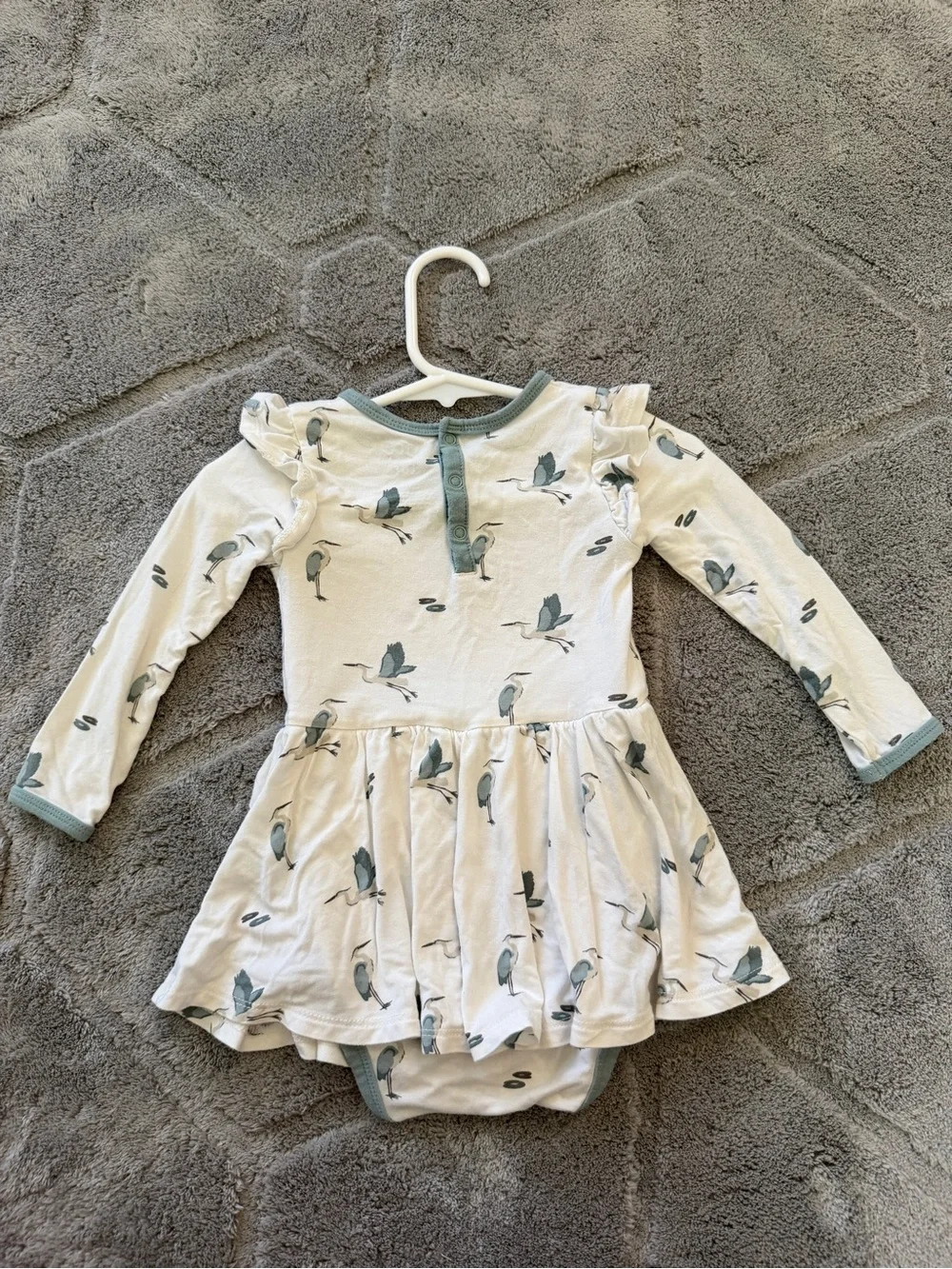 Kyte Baby Blue Heron Long Sleeve Skirted Bodysuit Size 18-24 Months